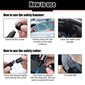 2in1 Car Safety Hammer Seat Belt Cutter With Car Phone Number Card Car Window Breaker Alloy Escape Emergency Hammer Rescue Tool