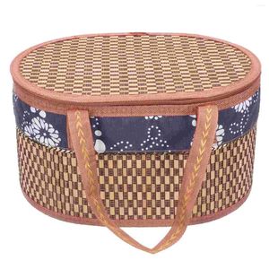 Geschirrsets tragbarer Picknickkorb gewebtes Geschenkspeicher Packing Egg Festival Bambus Weaved Handheldhalter Bin