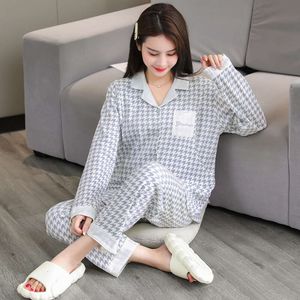 Pijama puro de dupla face 100%, outono de manga longa e outono de algodão todas as roupas de algodão, enfermagem feminina e conjunto de roupas pós-parto