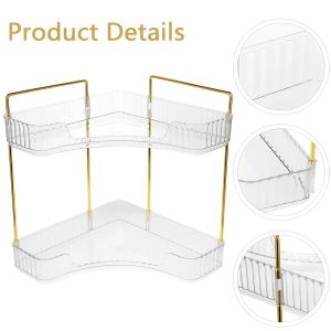 2-Tier Bathroom Shelf Corner Countertop Storage Clear Corner Vanity Tray Space Saving Makeup Organizer Kitchen Spice Rack