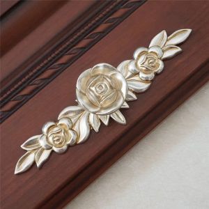 Rose Flower Dresser Pulls Handle Antique Silver Cabinet Knobs Drawer Handle Country Cupboard Knob Rustic Kitchen Hardware