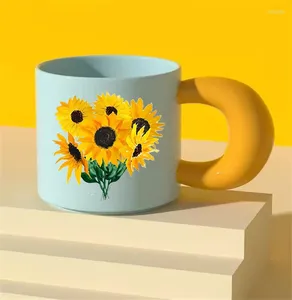 Canecas fofas de girassol cafeteira infantil infantil xícaras de flores de sol manusear suco de água bebe café