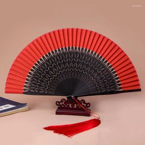 Decorative Figurines Chinese Style Red Folding Fan Women's Dancing Wedding Gift For Friends Summer Home Daily Hand Portable Craft