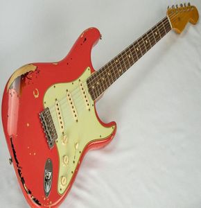 Michael Landau 1963 Relic St Fiesta Red Over Sunburst Electric Guitar Alder Body Maple Neck Rosewood Fingerboard4478477