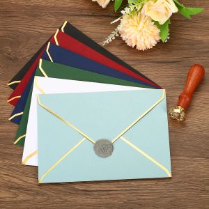 Paper 100Pcs A7 Western Envelopes 5 x 7 Card Envelopes V Flap Envelopes with Gold Border for Wedding Gift Cards Invitations Graduation