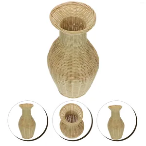 Vaser bambu vas wicker vävt golv växt pott korg flask halm containrar blomkruka dekor