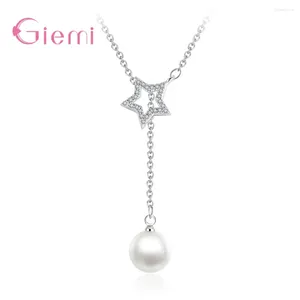 Dichiarazione delle collane a ciondolo 925 Sterling Silver Star coreano Naturale Pearl Cubic Zirconia Clavicolare Gioielli Fare di gioielli
