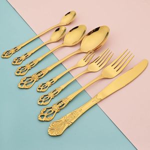 Zestawy naczyń stołowych Zestaw Gold Gold Tutlery Mirror ze stali nierdzewnej Knife Fork Tea łyżka długa naczynie stołowe Western Kitchen Raseware