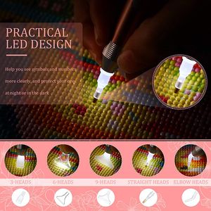 DIY naglar målning Hantverk LED -belysningspunkt Drill Pen 5D Diamond Målning USB uppladdningsbar broderi målningstillbehör