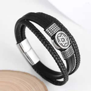 Bangle Trend Multilayer Leather Woven Hexagram Star Bracelets Charming Men's Fashion Hip Hop Punk Accessories Jewelry Gift