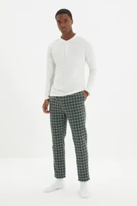 Home Clothing Trendyol Männer regelmäßig Fit Bottom Plaid Top Single Jersey Strickpyjama Set TMNAW22PT1033