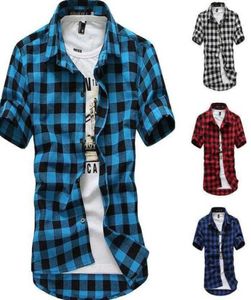 Mens Check Shirt Flannel Brushed Cotton Short Sleeves Casual Slim Fit Top Plus Size 2107012270801