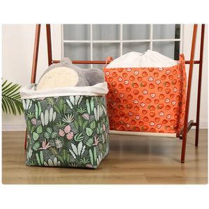 new 2024 New Print Laundry Basket Portable Foldable Home Laundry Storage Bag Cotton Linen Hamper for Kids Toys Dirty Clothes Basketfor home