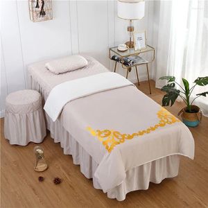 Sängkläder sätter anpassade solid färgbroderier 4-6 st skönhetssalong set säng kjol massage spa kudde kuddkedels täcke täckstol #s