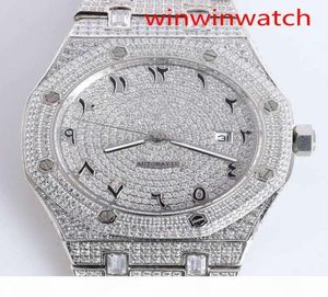 Toppsäljande arabiska nummer Dial Watches Full Ice Out Diamond 42mm Iced Silver Case Diamonds Face Automatic Mechanical Men WRIS5355909