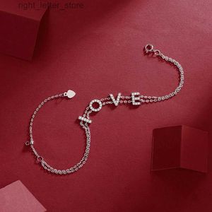 Bangle LECLAT 0.4G S925 Full D Colored Mosonite Womens Love Letter Bracelet Pure Silver Bracelet Wedding Party Exquisite Jewelry yq240409
