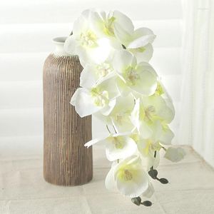 Decorative Flowers 8 Heads Silk Orchid Artificial Flower Branch Wedding Home DIY Vase Decor Fake Phalaenopsis Potted Flores Artificiales