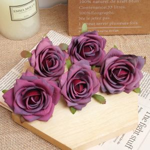 5 pezzi di seta bianca di seta artificiali di fiori rosa di rose
