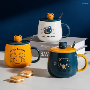 Tassen Cartoon Bär süßer kleiner Tasse mit Deckel kreativer Keramikbecher Löffel Set Büro Kaffeemilchmilchwasser Tasse für Geschenk