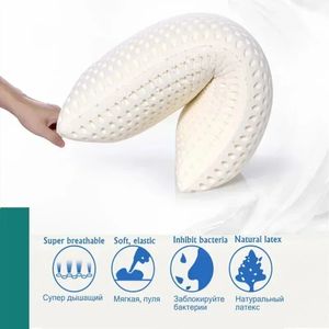 Travesseiro de látex natural 100% puro para dor no pescoço alivia os travesseiros ortopédicos do sono confortável, travesseiro de saúde cervical respirável 240327