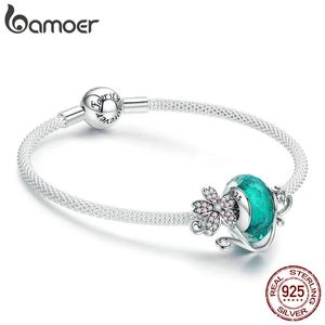 925 perle in vetro verde fiore in argento sterling per perle di vetro a filo di ciondoli per donne gioielli 240311