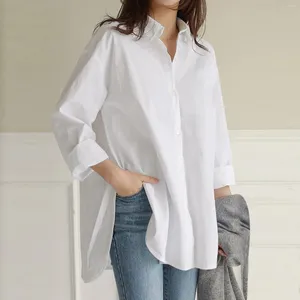Kvinnors blusar plus storlek Lossa långärmad skjorta Pocket Solid Blus Casual Top Work Topps Korean Overize