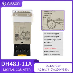 DH48J-8 8A 11A عدادات العرض الرقمية الإلكترونية المسبقة المسبقة الترحيل NPN COUNT ACYCLIC 8PIN 11PIN مع قاعدة DC12V 24V AC220V