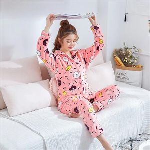 Hemkläder jinuo vinter kvinnor tecknad nattkläder leisure wear coral fleece mjuk termisk bekväm sovande pyjama uppsättningar