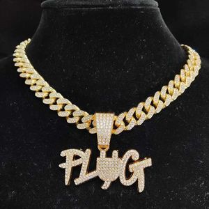 Colares pendentes homens mulheres colar de plugue de hip hop com 13 mm de corrente de cristal de cristal hiphop gelado jóias de moda bling 230613