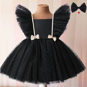 Black Swan Ruffles Girls da sera abiti da sera per bambini cerimonia di compleanno per bambini eleganti costume da principessa formale Vestidos 240407