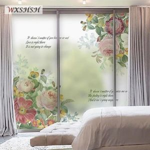 Window Stickers Electrostatic Sticker Custom Size Blooming Flower European Style Stained Frosted Thermal-Insulation Opaque Glass Covering