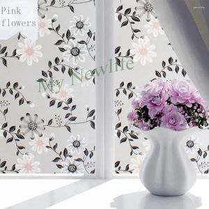 Window Stickers Pink Flower Stained Glass Film Frosted Opaque Balcony Bathroom Windows Sticker Privacy Home Decor 45/60/90 200cm