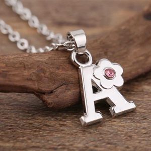 Pendant Necklaces My Shape Initiatives Flower Letter Name Necklace for Girls Childrens Alloy Crystal Flower A-Z Letter Pendant Chain Childrens JewelryQ