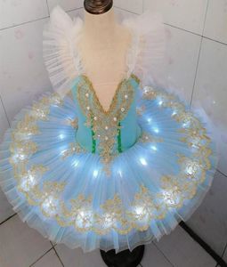 LED BALLET TUTU Professional Ballerina Child Child Swan Lake Dance Costumes Adder Girls Light Pancake幼児ドレスステージWear8026792