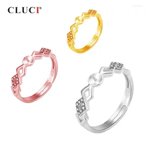 Anéis de cluster Cluci 925 Sterling Silver Rose Gold Ring para mulheres Jóias ajustáveis de montagem de pérolas SR2171SB