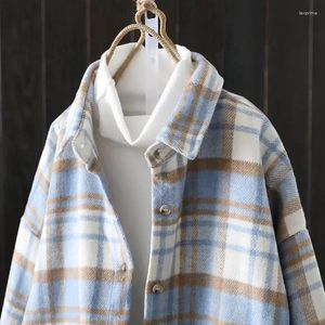 Women's Blouses Blouse Women Winter Loose Plaid Long Sleeve Shirt Vintage Woolen Coat Blusas Ropa De Mujer