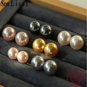 Stud Earrings Senlissi- 18K Gold Needle Natural Freshwater White And Gray Pearl 4-12mm 925 Sterling Silver For Women Jewelry