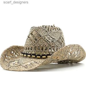 Cappelli a bordo larghi cappelli di secchio per secchio estate protezione solare per esterni cappello da cowboy paglia da cowboy per uomini donne con cappellino da spiaggia largo bride sale naturale sale fatto all'uncinetto fatto all'uncinetto fatto a mano sunhat y240409