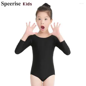 Sahne Giyim Çocuk Dans Kıyafet Vücut Bale Kostüm Jimnastik için Genç Kızlar Naylon Spandex Uzun Kollu Spor Dans Yuvarlak Boyun