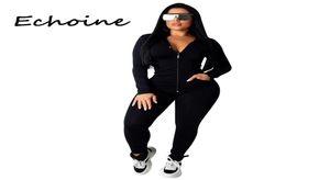 Moda com capuz de duas peças Conjunto de jogging Femme Zipper Top Pants Suit Sportwear Tracksuit Women Roupfits Solid 7 Color Plus Size7229301