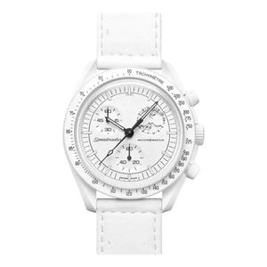 Lua biocerâmica branca relógios de função completa Quarz cronógrafo assistir missão para Mercury 42mm Nylon Luxury Watch Edition Limited Master Wristwatches