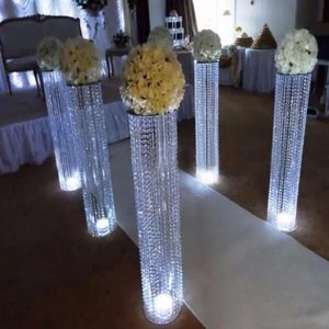 8st Wedding Decoration Crystal Pillar sockel Props Flower Stand Aisle Road Lead med LED Light Table Centerpieces For Home Weddin7280501