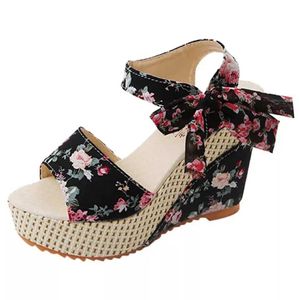 Sandaler 2023 Kvinnor Sandaler Lace Leisure Women Wedges Heeled Summer Party Platform High Heels Shoes Woman H240409 CKK3