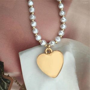 Pendant Necklaces Gold Color Heart White Imitation Pearl Necklace Bead Chain Punk Ladies Wedding Short Clavicle Necklac Girl Charm Banque