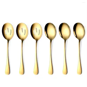 Colheres de ouro que servem 6 peças utensílios de aço inoxidável com espelho polido 3 colher e fenda