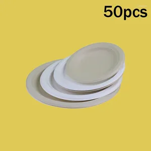 Disposable Dinnerware 50 Pcs Plates Compostable 10in Paper Sugarcane Heavy-Duty 3 Grids Environmentally Friendly