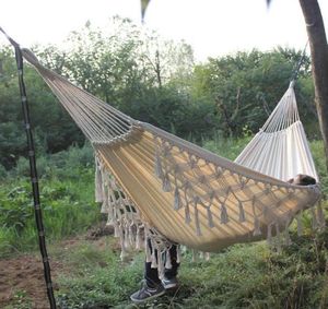 Hammock Boho stor brasiliansk macrame frans 2 person dubbel lyxig hängmatta swing net -stol inomhus hängande stol Hammock Swings Y207763780