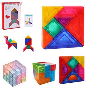 Magnetmagnet -Magnetspielzeug Montessori Magnetic Tangram Jigsaw Spielzeug Kinder Soma Cube Regenbogen transparente Blöcke Farbform Matching Games Bildungsspielzeug 240409
