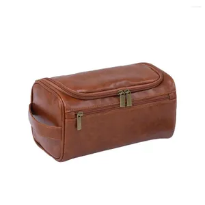 Storage Bags PU Leather Vintage Toiletry Bag Travel Necessary Business Cosmetic Makeup Cases Male Hanging Organizer Wash