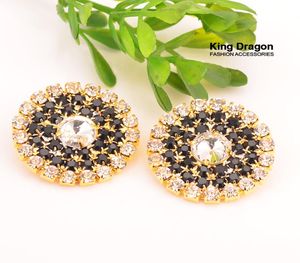 New Arrival Sparkly Crystal Black Decoration Rhine Buttons 27MM 20PCS/Lot Shank Back Gold Color KD502829286